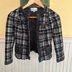 Elliott Lauren Womens Plaid Tweed Blazer Jacket Size 4 Black & White Wool Blend